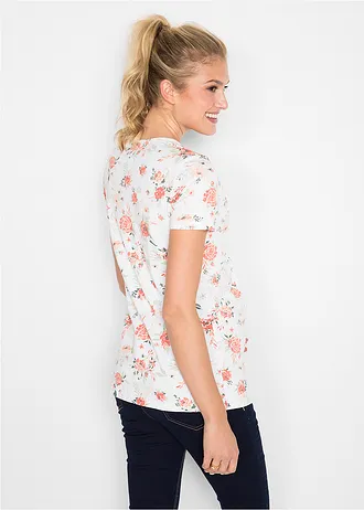 Bluză „2 în 1” gravide/alăptare, din bumbac organic • alb înflorat • magazin bonprix