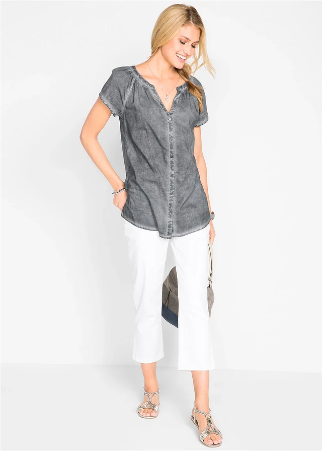 Cold dyed blouse van katoen, korte mouw • rookgrijs • product-page.page-title-suffix