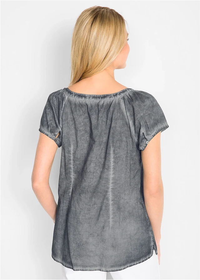 Cold dyed blouse van katoen, korte mouw • rookgrijs • product-page.page-title-suffix