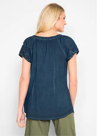 Cold dyed blouse van katoen, korte mouw, Kleur: donkerblauw