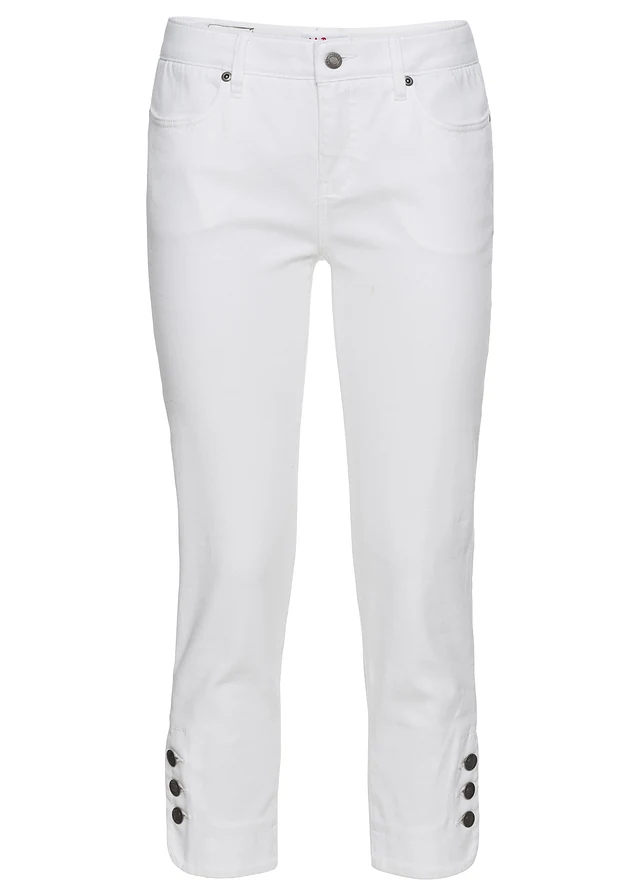 Slim fit mid waist jeans, cropped, Kleur: wit twill