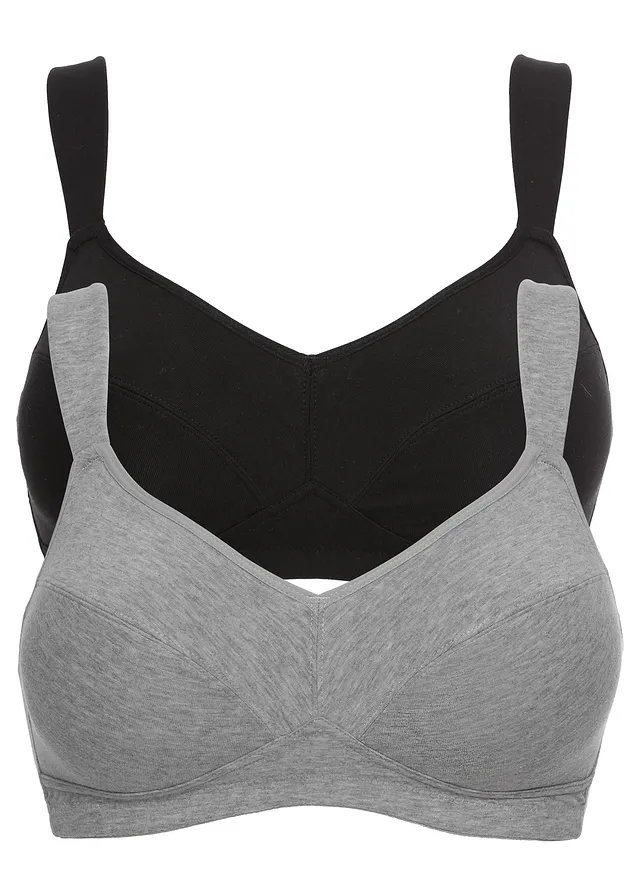 Bh zonder beugels (set van 2) met biologisch katoen • zwart+lichtgrijs gemêleerd • bonprix online shop