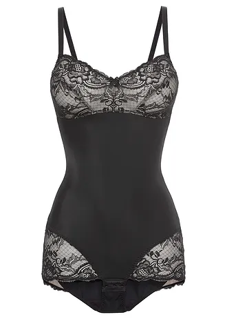 Versierde corrigerende body, licht corrigerend, Kleur: zwart-zandbeige