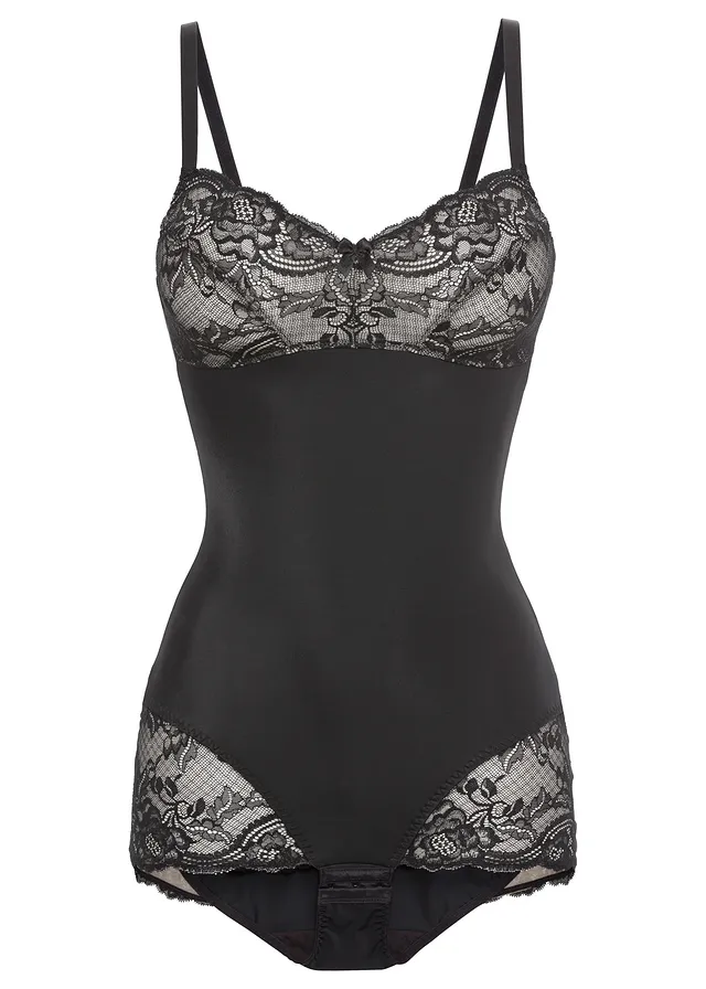 Zdobené stahovací body, střední tvarující efekt • černo-pískově béžová • bonprix obchod