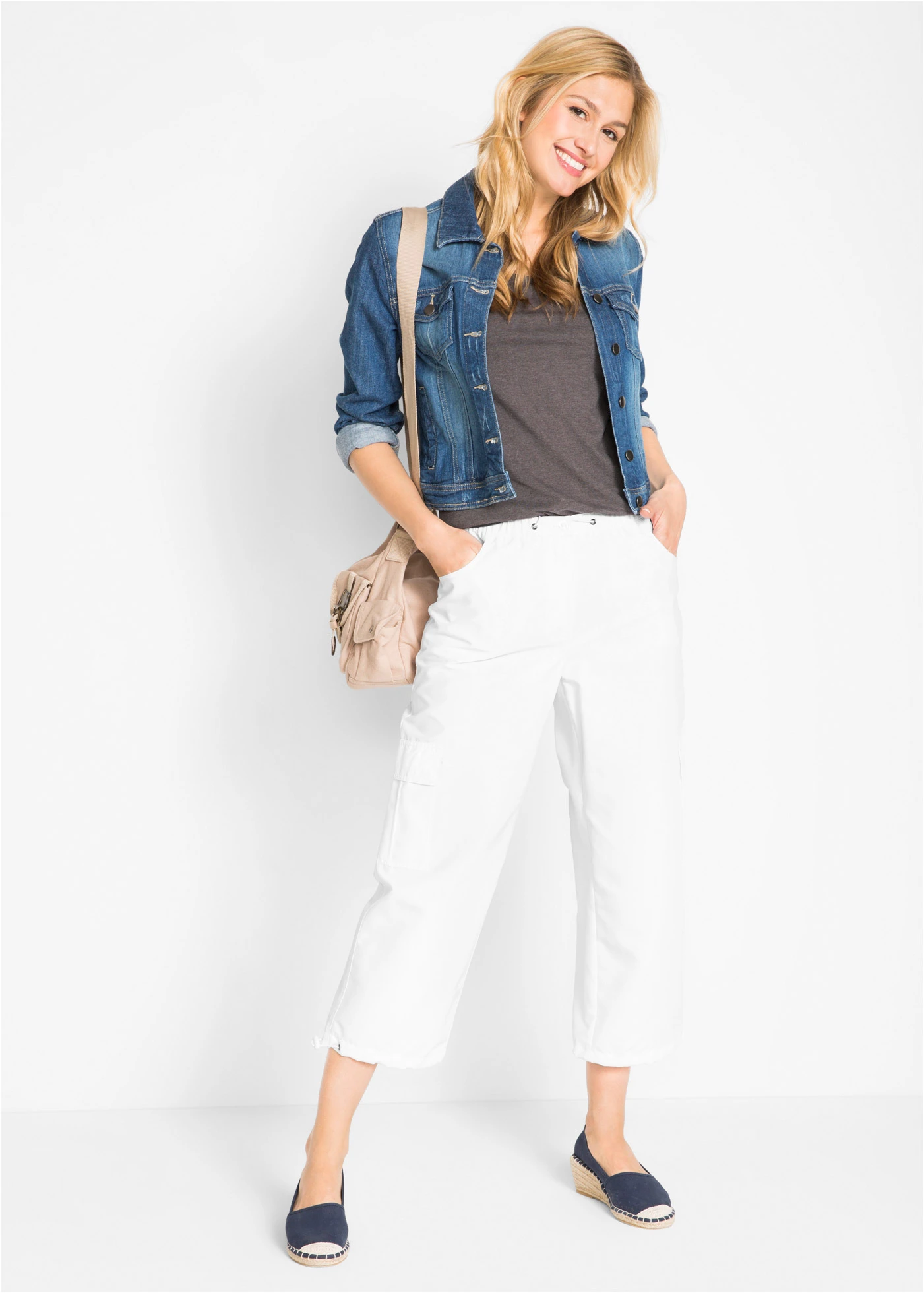 7/8 broek met elastische band (set van 2) • zwart+wit • bonprix online shop