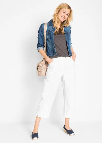 Spodnie 7/8 z wygodną talią (2 pary) • czarny+biały • sklep bonprix