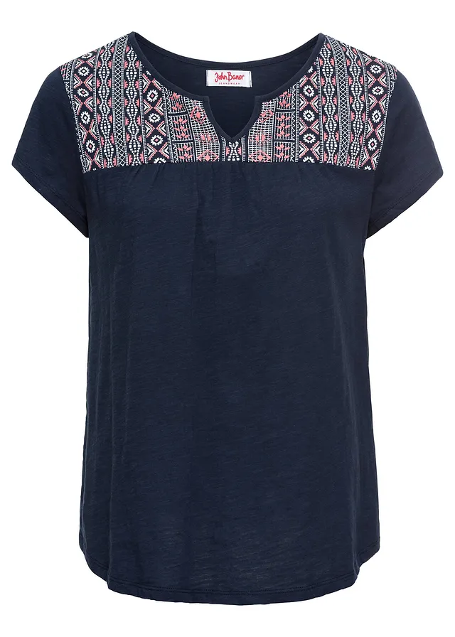 Tričko so strihom do A, s potlačou, krátky rukáv