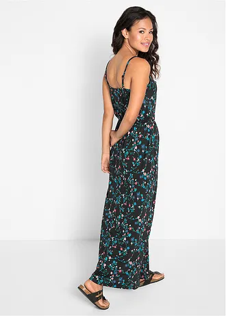 Dlouhé šaty s potiskem, barva: černá s květy