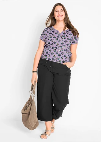 Lot de 2 pantalons 7/8 avec taille confortable, Couleur: noir+blanc