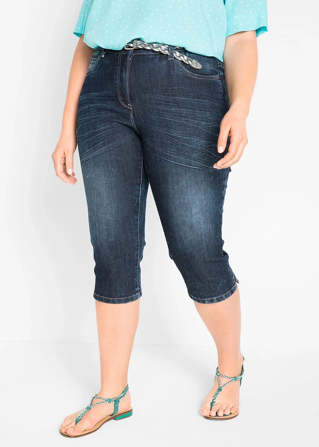 Jean droit, taille mi-haute, extensible, Couleur: bleu nuit denim