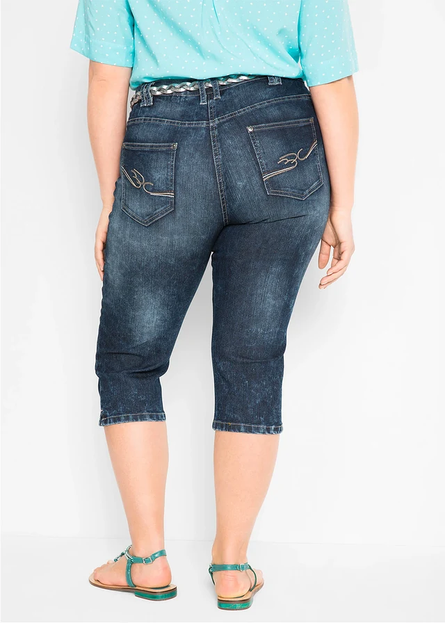 Jean droit, taille mi-haute, extensible, Couleur: bleu nuit denim