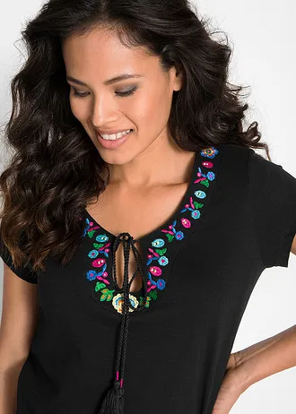 Katoenen jersey jurk van slub garen • zwart gebloemd • bonprix online shop