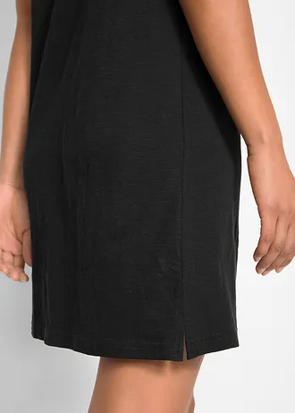 Katoenen jersey jurk van slub garen • zwart gebloemd • bonprix online shop