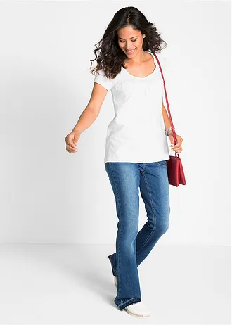 T-shirt coton et dentelle, manches courtes, Couleur: blanc