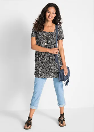 Tuniek, korte mouw, Kleur: zwart-wit paisleyprint