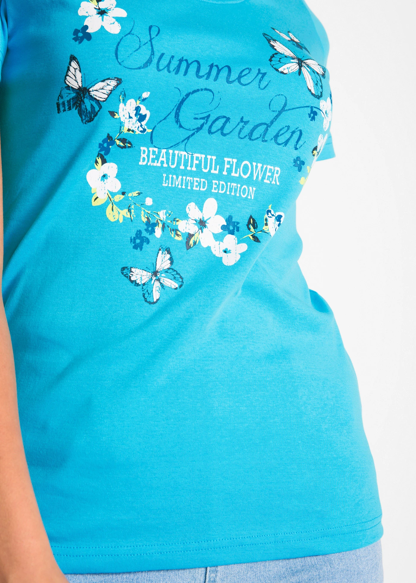 Koszulka bawełniana, krótki rękaw • niebieski karaibski z nadrukiem • sklep bonprix