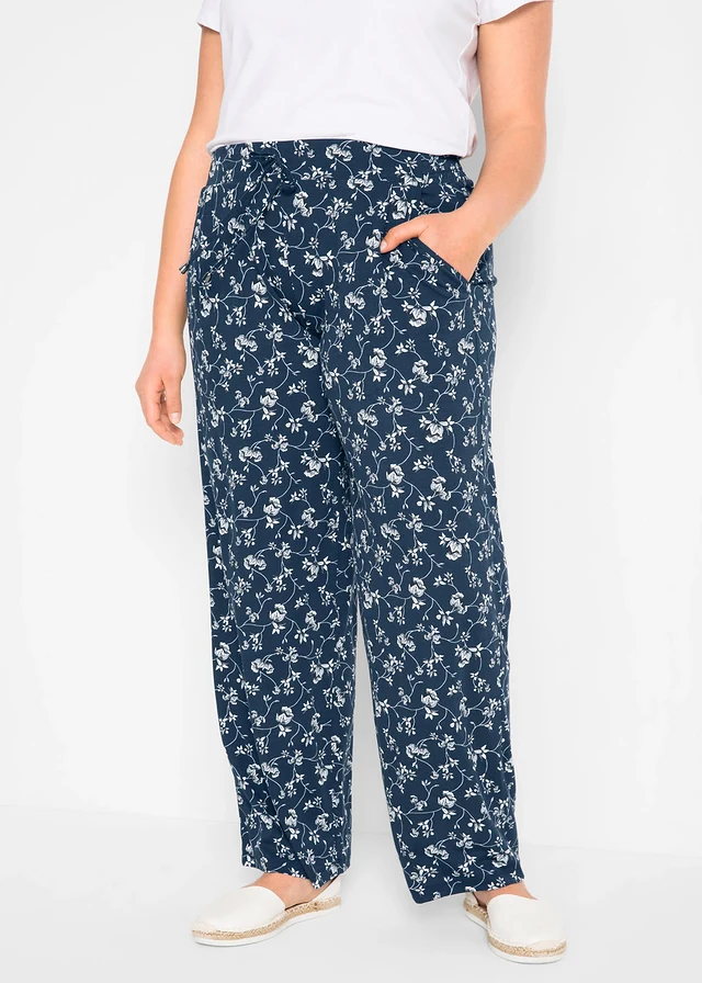 Palazzo broek in een viscosemix, Kleur: donkerblauw gebloemd