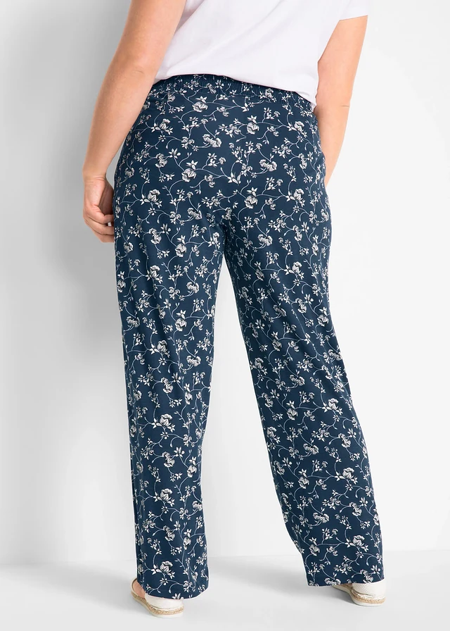 Palazzo broek in een viscosemix, Kleur: donkerblauw gebloemd
