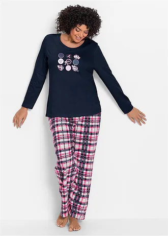 Pyjama van biologisch katoen, Kleur: donkerblauw met print