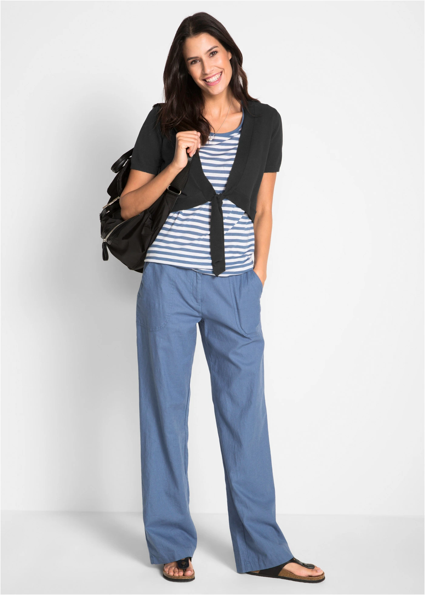 Pantalon large en lin et coton • bleu jean • Boutique bonprix