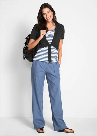 Široké kalhoty se lnem • džínově modrá • bonprix obchod