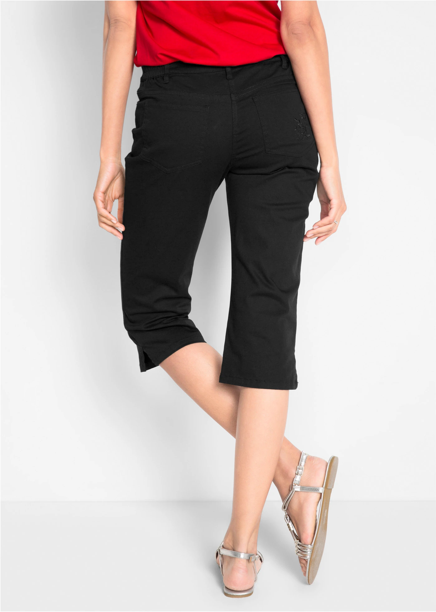 Pantaloni Slim Fit, Mid Waist, cropped • negru • magazin bonprix