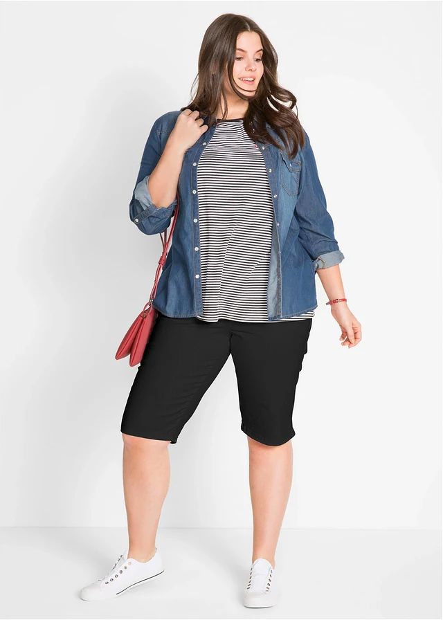 Stretch bermuda (set van 2), Kleur: zwart+blue bleached