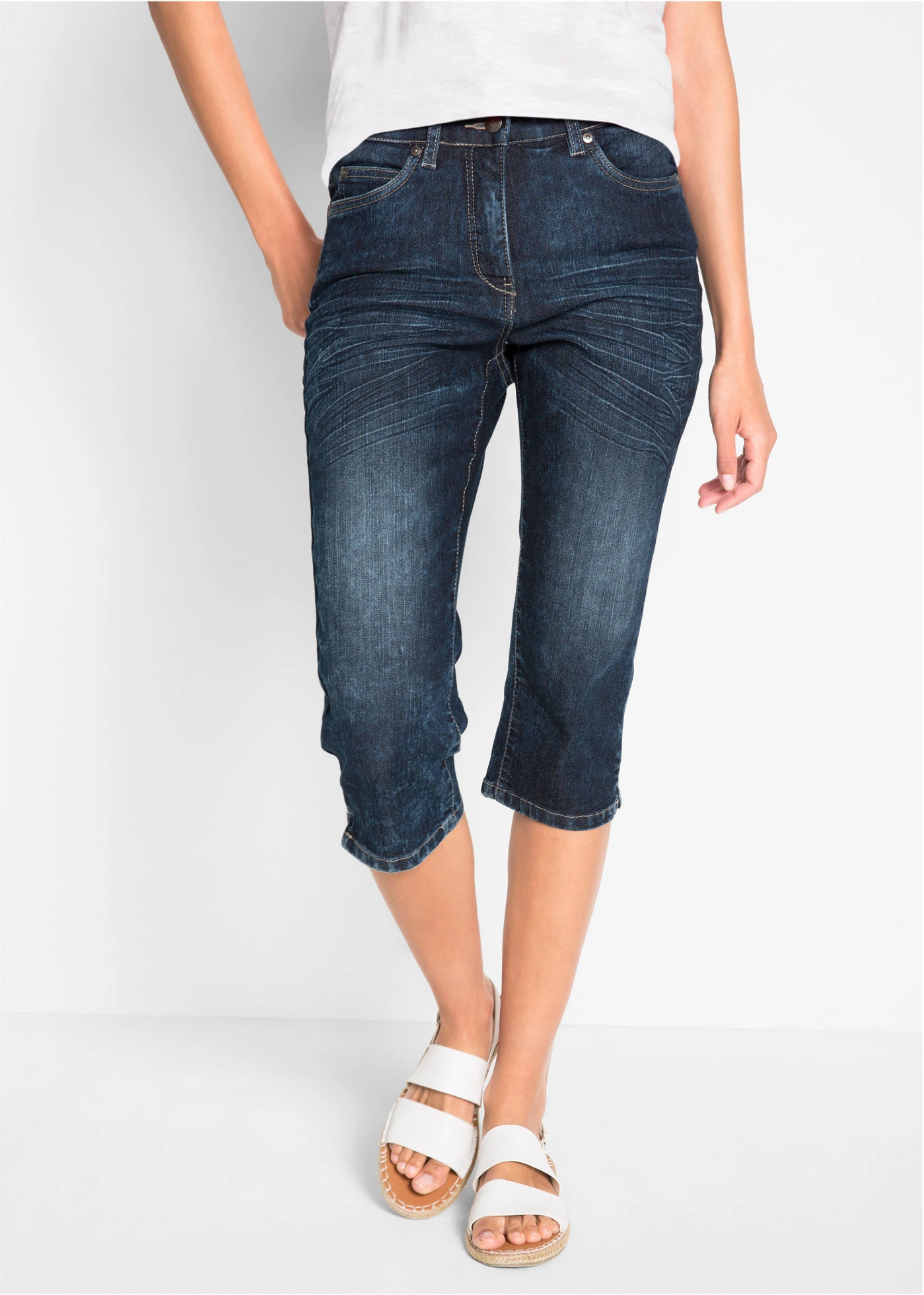 Jean droit, taille mi-haute, extensible • bleu nuit denim • Boutique bonprix
