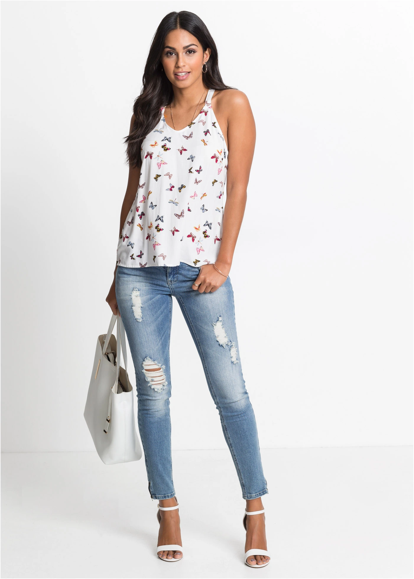 Blousetop van viscose • wit gedessineerd • bonprix online shop