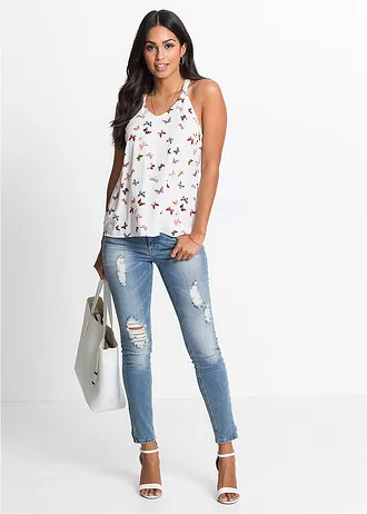 Blousetop van viscose • wit gedessineerd • bonprix online shop