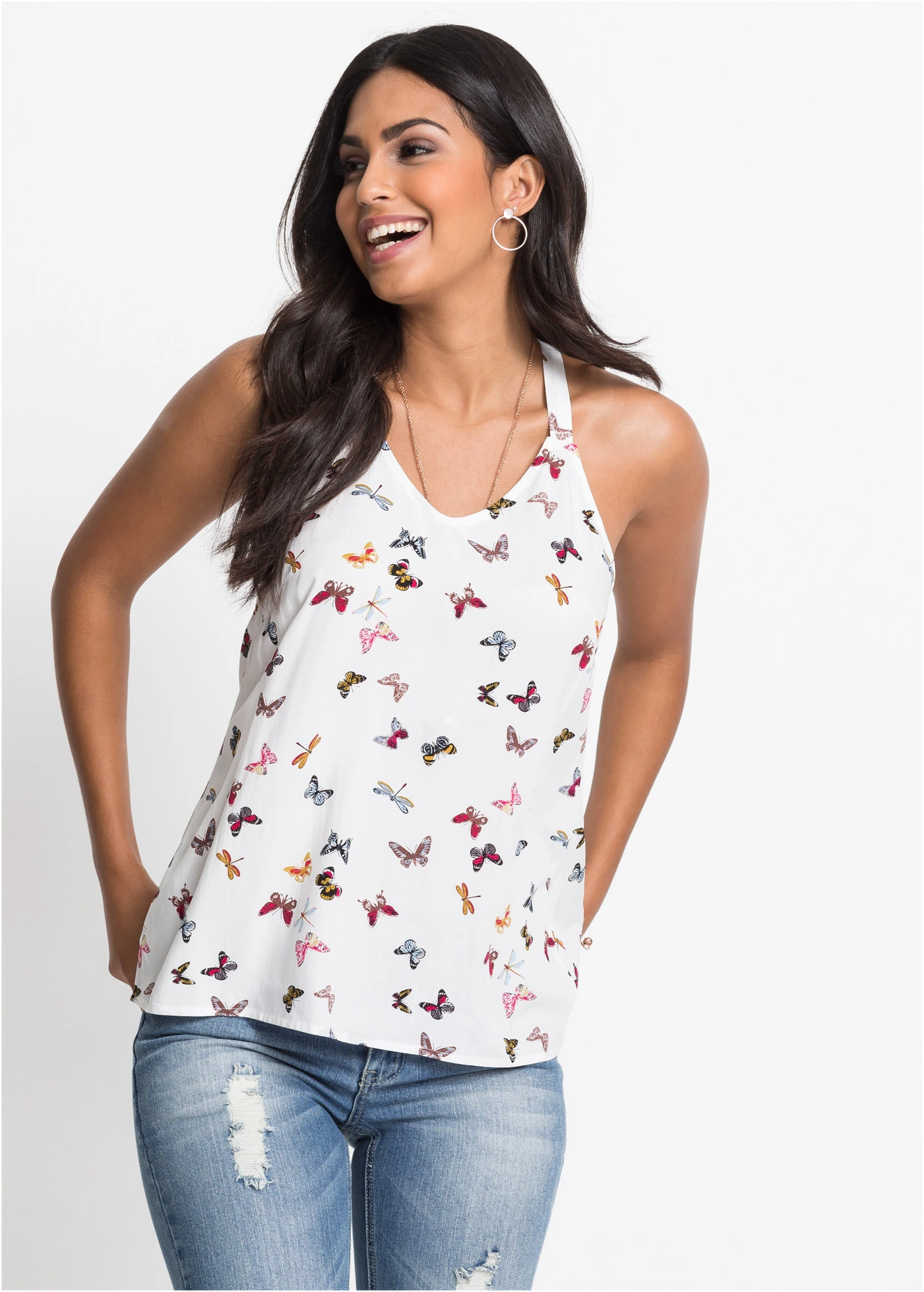 Blousetop van viscose • wit gedessineerd • bonprix online shop