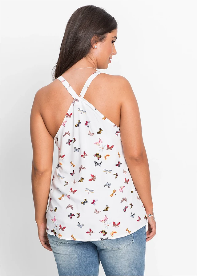 Top sans manches 100% viscose, Couleur: blanc imprimé