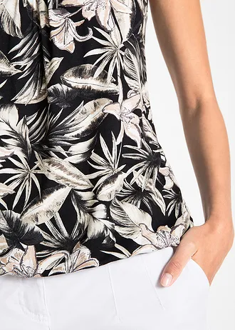Top cu bretele subțiri din amestec moale cu viscoză • negru cu imprimeu • magazin bonprix