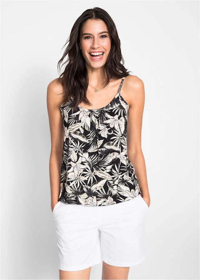Top à fines bretelles en viscose extensible douce • noir imprimé • product-page.page-title-suffix
