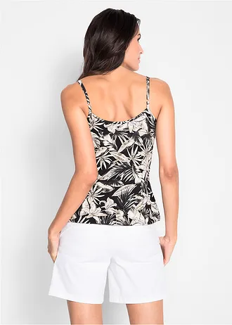 Top cu bretele subțiri din amestec moale cu viscoză • negru cu imprimeu • magazin bonprix