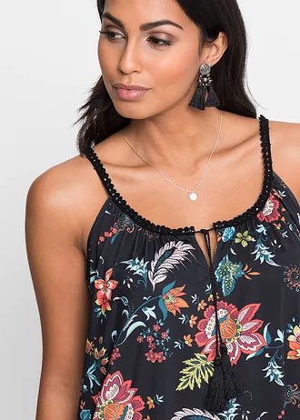Top se špagetovými ramínky • černá s květy • bonprix obchod