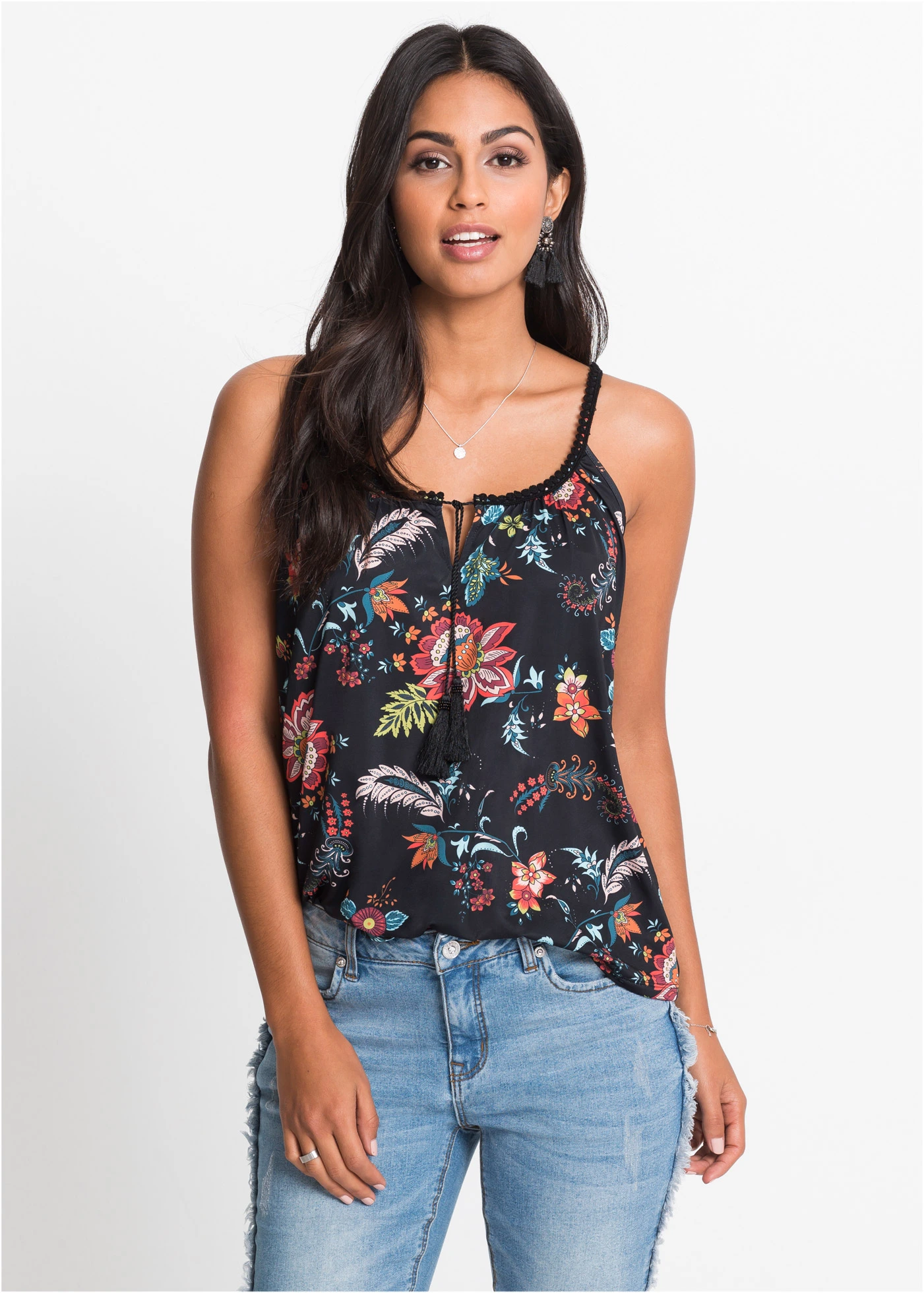 Top à bretelles spaghetti • noir floral • Boutique bonprix