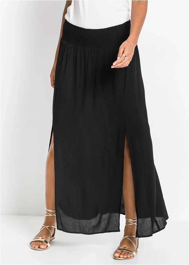 Maxi rok van soepele viscose, Kleur: zwart