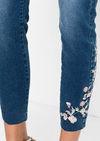 Skinny jeans mid waist, cropped • blauw denim gebloemd • bonprix online shop