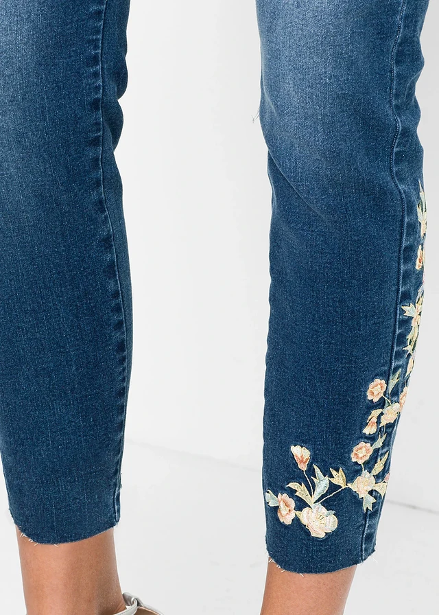 Skinny jeans mid waist, cropped • blauw denim gebloemd • product-page.page-title-suffix