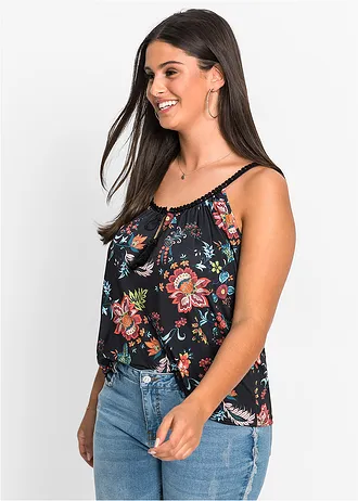 Top met spaghettibandjes, Kleur: zwart gebloemd