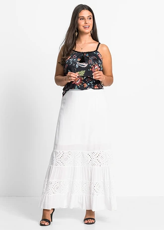 Top met spaghettibandjes, Kleur: zwart gebloemd