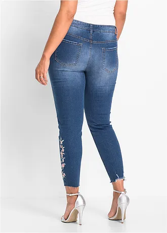 Jeans met borduursel, Kleur: blauw denim
