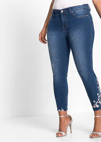 Jeans met borduursel, Kleur: blauw denim