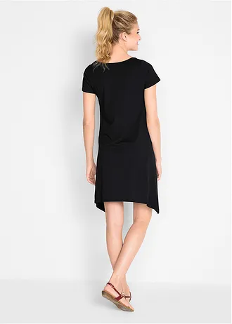 Korte, katoenen shirtjurk van slub garen • zwart • bonprix online shop