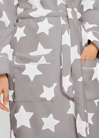 Halat de baie din fleece • gri/ecru cu imprimeu • magazin bonprix