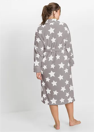 Fleece badjas • grijs-wolwit gedessineerd plus size • bonprix online shop