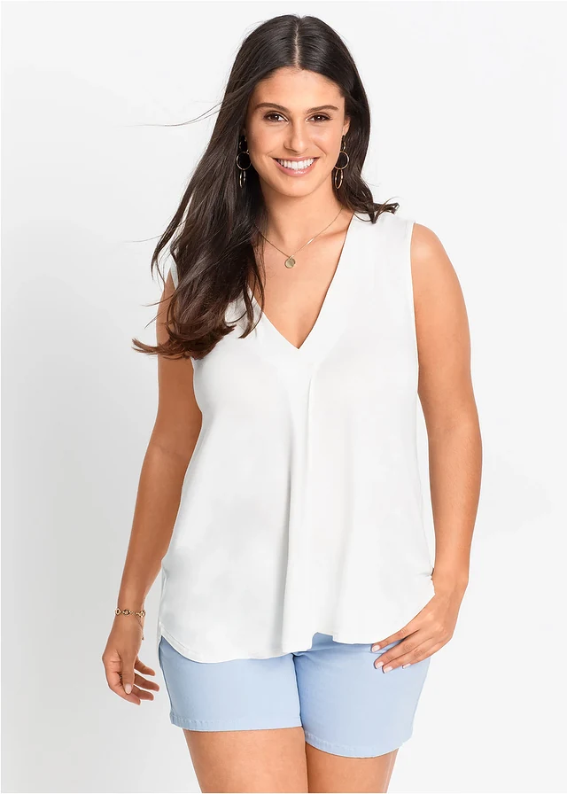 Top in een zachte viscosemix, Kleur: wolwit