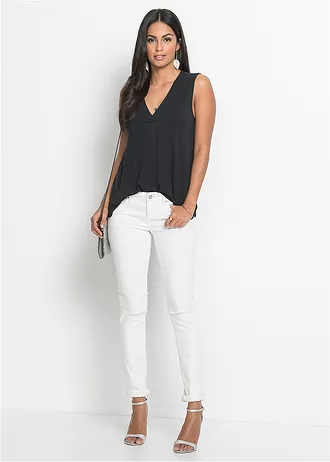 Top in een zachte viscosemix, Kleur: zwart