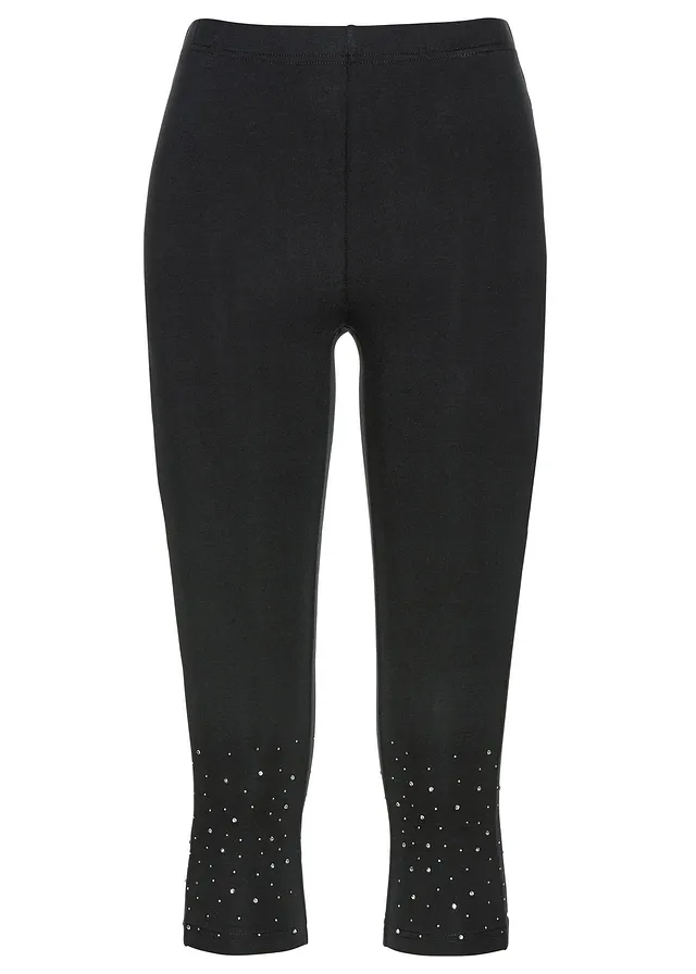 Colanți capri cu ștrasuri, din material cu bumbac